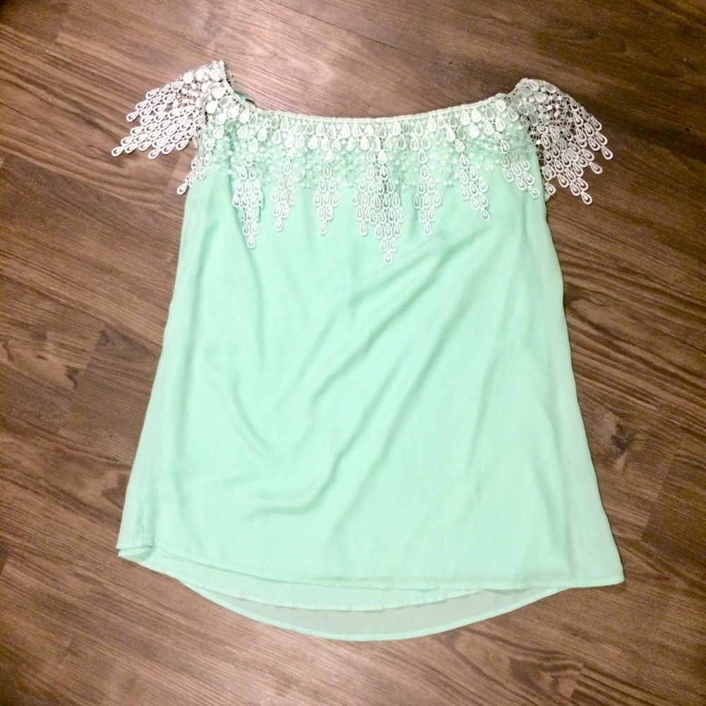 Tobi Off Shoulder Mint Dress - small - Picture 2 of 8